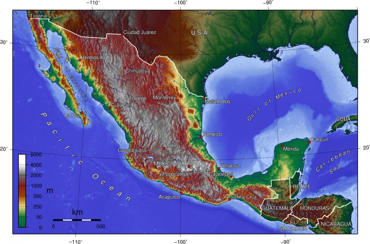 Мехико топографической карте